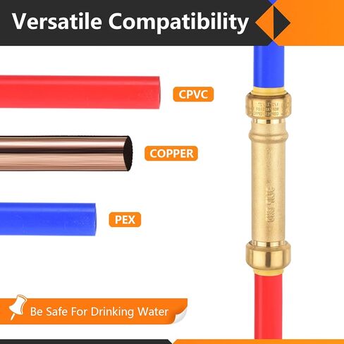 1-Pack Pushfit Slip/Repair Coupling, 1-Inch Push to Connect Plumbing Fittings with Disconnect Clip, Brass Push-fit Fittings for PEX, Copper, CPVC, PE-RT Pipes in Kuwait