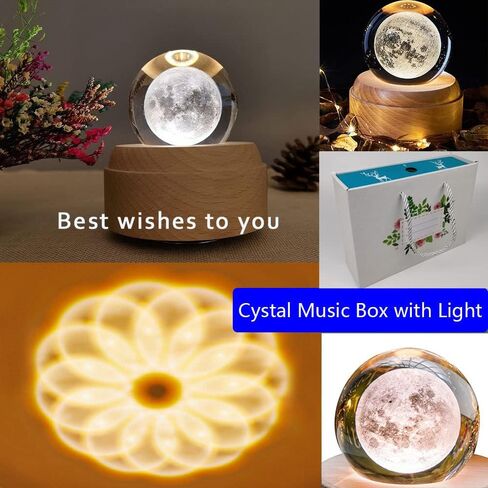 3D Crystal Ball Music Box,7-Color Luminous Rotating Musical Box with Projection LED Light and Wooden Base,Best Gift for Birthday Thanksgiving Day Valentines Day Mothers Day Christmas(Rose) in Saudi Arabia