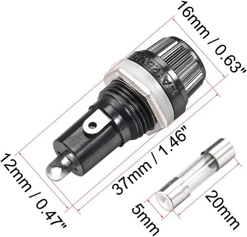 uxcell Screw Cap Panel Mounted Fuse Holder AC 125V/15A 250V/10A Black with 6 x 30mm Glass Fuse 5Set in Saudi Arabia