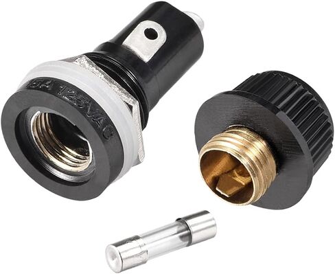 uxcell Screw Cap Panel Mounted Fuse Holder AC 125V/15A 250V/10A Black with 6 x 30mm Glass Fuse 5Set in Saudi Arabia