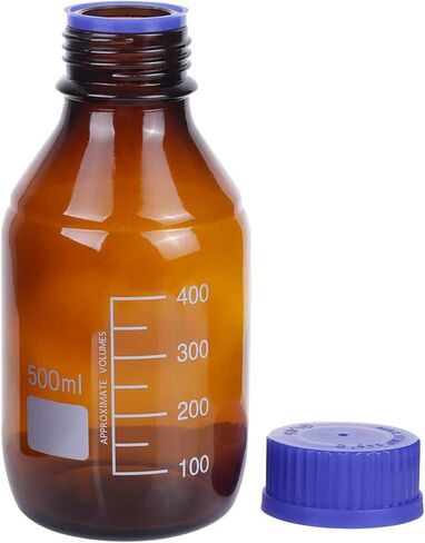 زجاجات كهرمان لتخزين وسائط المختبر حاوية زجاجية متدرجة باللون البني GL45 غطاء لولبي مانع للتسرب متعدد الأغراض للأغراض العلمية | عبوة من 4 قطع (برتقالي، 1000 مل) in Kuwait