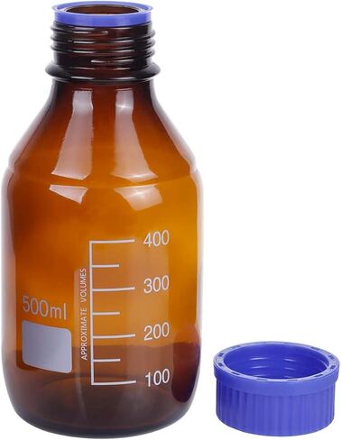 زجاجات كهرمان لتخزين وسائط المختبر حاوية زجاجية متدرجة باللون البني GL45 غطاء لولبي مانع للتسرب متعدد الأغراض للأغراض العلمية | عبوة من 4 قطع (برتقالي، 1000 مل) in Kuwait