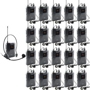 EXMAX UHF-938 UHF ناقل صوتي لاسلكي لسماعات الرأس وميكروفون نظام الدليل السياحي الصوتي لتعليم ترجمة الكنيسة والسفر وجولة الترجمة الفورية (جهاز إرسال واحد و20 جهاز استقبال)