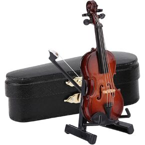 Miniature Violin Model, Wooden Violin Model Mini Musical Instrument with Bow and Case for Birthday Gift Home Decoration