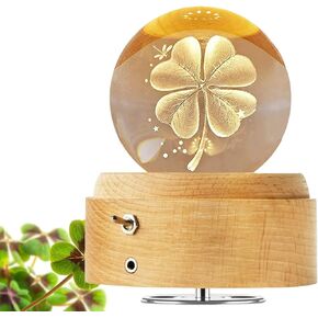 3D Crystal Ball Music Box,7-Color Luminous Rotating Musical Box with Projection LED Light and Wooden Base,Best Gift for Birthday Thanksgiving Day Valentines Day Mothers Day Christmas(Rose)