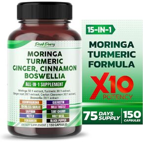Moringa 50:1 Extract, Turmeric 30:1 Extract, Ginger Root 20:1 Extract, Ceylon Cinnamon 30:1 Extract, Boswellia 20:1 Extract - Made in USA