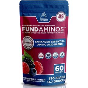 FundAminos Blend - 100% Organic & Vegan EAA & BCAA Powder for 400% Greater Lean Muscle, Faster Recovery & Strength Vs. Protein Powder - Clinically Tested Post Workout - Real Superfruits - 60 Servings