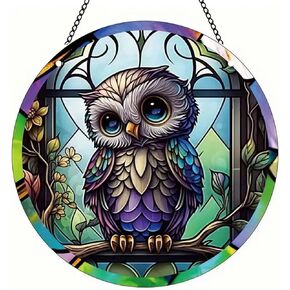 MATIHAY Acrylic Window Hanging Ornament - Cute Baby Owl Window Hanging Fall Decor for Nursery Housewarming Gift (S, Little Owl)