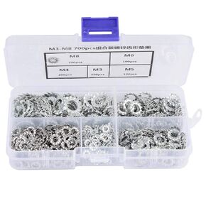 700Pcs Galvanized Toothed Washer Flat Set Toothed Lock Washer Fasteners Assortment Kit Tool M3-M8 Combination ,Gasket Retaining Ring