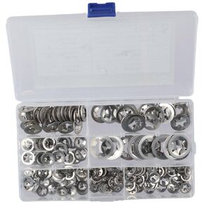 340Pcs Stainless Steel Internal Tooth Starlock Washers Assortment Kit, M3 M4 M5 M6 M8 M10 M12 Push On Lock Washers, Push Nuts