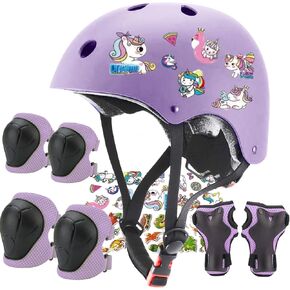 Kids Bike Helmet Set with Knee Pads Elbow Pads Wrist Guards,Adjustable Helmet for Toddler Kids&Youth,3~14yrs Girl Boy Kids Protective Gear Set Bicycle Helmet Roller Skate