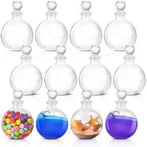 12 Pcs Spherical Glass Bottles with Lid 8.5 oz Round Potion Bottles Clear Halloween Potion Bottles Decor Decorative Glass Sphere Jar for Sand Costume Props DIY Crafts (Ball Style)