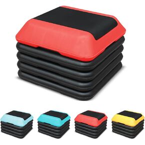 16"x16" Exercise Aerobic Step Platform with 4 Risers, Adjustable Height 4"-6''-8''-10''-12" Exercise Stepper Workout, Aerobics Stepper Workout Stepper for Home Gym Fitness Strength & Training