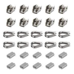 30Pcs 1/8 Inch M3 Stainless Steel Wire Rope Cable Clip Clamp, Cable Thimbles Rigging Combo, Aluminum Crimping Loop Sleeves - Cable Railing Kit for Deck,Wood Post(3 Styles,10Pcs Each)