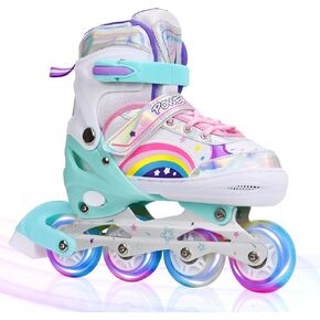 Kids Inline Skates Adjustable for Girls with All Wheels Light up, Fun Illuminating Girls Inline Skates for Toddlers Beginner Outdoor Indoor Sports