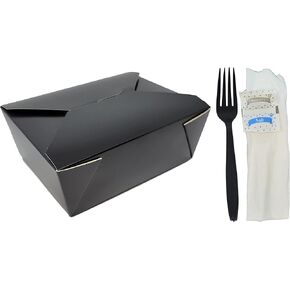 #3 64oz Black Folded Take out Box, Disposable Togo Containers 7.75 Inch x 5.5 Inch x 2.5 Inch (200 Boxes only)