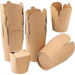 25 Pack 26 Oz Small Chinese Take Out Boxes, Leak and Grease Resistant Kraft Paper Takeout Food Containers, Stackable Microwaveable To Go Food Boxes for Party Favors, Lunch Packing
