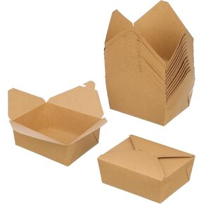 68 oz Take Out Food Containers 100 Pack, Disposable Kraft Paper To Go Containers Boxes, Microwaveable Leak and Grease Proof Take Out Boxes for Restaurant, Catering and Party
