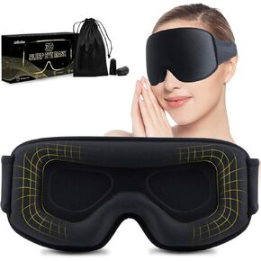 Widened 3D Sleep Mask for Side Sleeper, True-100% Blackout Eye Mask for Sleeping, Washable Soft Light Sleeping Mask with Wider Adjustable Strap for Men, 0 Pressure Eye Cover with Earplug for Travel