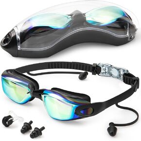 Swim Goggles,Swimming Goggles No Leaking Anti Fog UV Full Protection with Nose Clip Earplugs,Swim Pool Goggles for Adult Men Women Youth