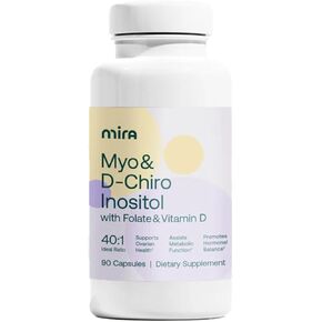 MIRA PCOS Supplement, Myo Inositol & D-Chiro Inositol 40:1 Ratio, Vitamin D3, Vitamin B9, Promotes Hormonal Balance, Supports Ovarian Health & Metabolism, 90 Capsules (30 Servings), 1 Bottle