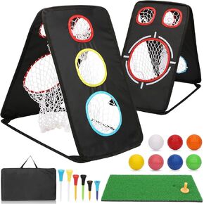 Golf Chipping Net Double Sided Golf Chipping Net with Golf Hitting Mat,7Foam Golf Balls,7 Golf Tees,Carry Bag for Indoor Outdoor Target Chipping Training, Golf Nets for Backyard
