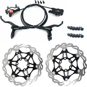 فرامل هيدروليكية تكبير، فرامل قرصية هيدروليكية مع قرص ومسامير عائمة 2X Ø160 مم، مجموعة فرامل الدراجة الجبلية MTB الأمامية والخلفية للمقود Ø22 مم (أسود) in Kuwait