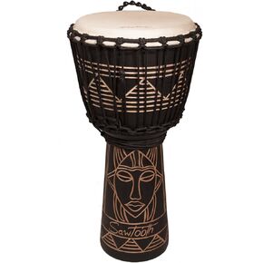 Sawtooth Harmony Series 12" Hand Carved Spirit Design Rope Djembe, Satin Black Finish