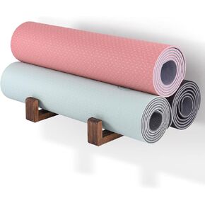 Yoga Mat Holder Wall Mount Yoga Mat Storage Rack,Wall Shelf Organizer, Foam Roller Wall Hooks, Hold 3 yoga mats, Fitness Gear Organizer