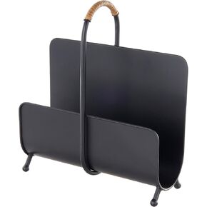 Deco 79 Metal Modern Magazine Holder with Loop Shaped Handle, 13" x 5" x 15", Black