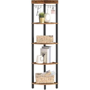 HOOBRO 4 Tier Corner Shelf Stand, Industrial Corner Bookshelf Display Shelf, Corner Storage Rack Tall Plant Stand, Corner Bookcase for Small Spaces, Rustic Brown and Black BF02CJ01