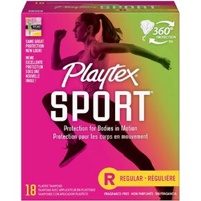 Playtex Sport Unscented Regular Tampons, 18-Count Box (Pack of 2)