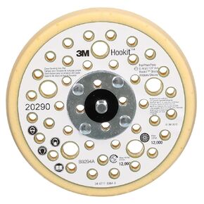 3M Clean Sanding Soft Disc Pad 20425, Hook and Loop Attachment, 6' Diameter x 1/2' Thick, 3/4' Center Hole Diameter, 5/16'-24 External Thread, 25 Holes, Yellow (Pack of 1)