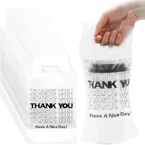 Whaline 1000 Count Thank You Handle Drinking Bags 1 Cup Plastic Packaging Poly Bag Carriers for Delivery Take Out Cup Holder Beverage Coffee Juice Mike Tea Stores, 11 x 6.3 Inch