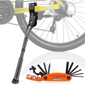 Bike Kickstand, Kickstand for Adult Bike, with Multifunctional Repair Tool, Kickstand Adjustable Length Fits 24-29 inch Mountain Bike, Road Bike, City Bike, Non-Slip Sole