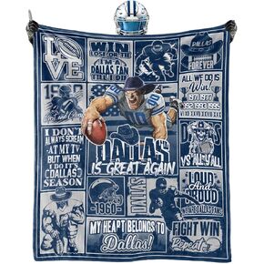 Dallas Plush Football Blanket Football Lovers Fan Gifts for Men Women Sport Team Color Style Cozy Flannel Sofa Couch 60" X 50"
