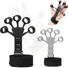 The Gripster wrist exerciser strengthener finger extension exerciser finger resistance bands Exercise your FINGERS,HANDS, WRISTS and FOREARMS Enhance Your Hand Power and Relieve Pain (Black+Grey, 2PCS)