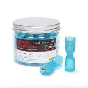 HKS 100 قطعة موصل بأسمائها الحقيقية أزرق 16-14 AWG - مجموعة موصلات الأسلاك الكهربائية السريعة المنكمشة بالحرارة - النحاس الأحمر المعلب - موصلات تجعيد بحرية للسيارات - مقاومة للماء ومعزولة in Kuwait