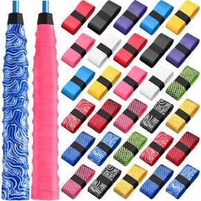 30 Pack Tennis Racket Grip Tape Multicolor Precut Anti Slip Tennis Grip Tape Sweat Absorbent Dry Feel Soft Tennis Grips Overgrip for Tennis Badminton Fishing Rods
