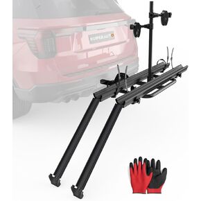Aluminum 2 EBikes Rack Foldable 2'' Hitch Mounted Carrier Racks w/Ramps Over 200lbs Capacity for 4.7 inch Fat Tire Heavy Duty Universal E-Bike Racks for SUVs Cars Trucks RV 2-Inch Receiver