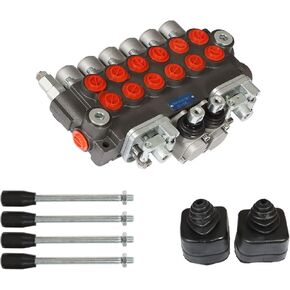 2 Joysticks Hydraulic Backhoe Directional Control Valve, 6 Spool, 11 GPM for Tractor Loader Motors Spool Double Acting SEA Ports