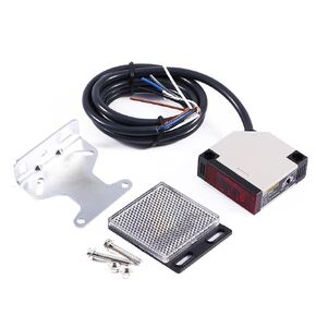 Photoelectric Sensor Switch Indoor Wall Mounted Photoelectric Beam Sensor AC 90-250V AC 3A Anti-Interference Specular Reflection Switch with 1.5M Cable Induction Distance 4M Reflector Panel E3JK-R4M1