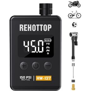 Mini Bike Pump, 150PSI Bicycle Pump, 3X Faster Electric Bike Air Pump with Presta and Schrader Valve for Bicycle, Motorcycle and Ball