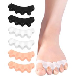 6 Pcs Silicone Toe Separators Bunion Corrector Spacers for Women Men Toe Alignment, Toe Spreaders Toe Straightener for Overlapping Toes(Black, White, Beige)