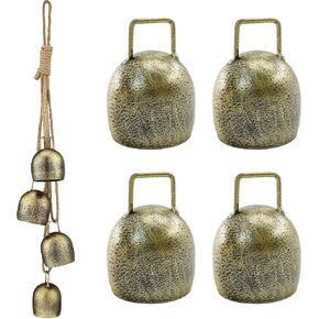 MrMrKura Vintage Cow Bells, Christmas Bells for Decoration Rustic Hanging Metal Cow Bells Jute Hanging Rope Bells Ornament for Wreath, Fireplace, Door