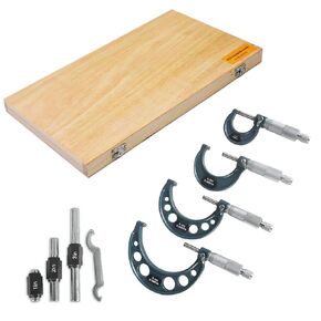 4-Pack Outside Micrometer Set 0-4In Precision Machinist Tools W/Carbide Tips and Ratchet Stop