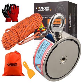 مجموعة مغناطيس الصيد ULIBERMAGNET 2400 رطل، مجموعة صيد مغناطيسية مزدوجة الجوانب مع حبل عالي القوة، مغناطيس صيد عالي التحمل للاسترداد في النهر والبحيرة والشاطئ والعشب