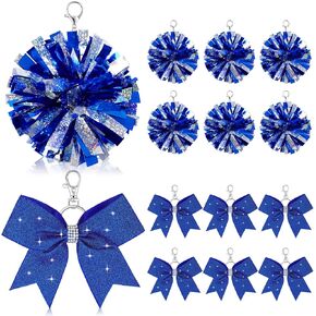 12 Pcs Cheer Bow Keychain Cheer Pom Pom Keychain Glitter Blue Cheerleader Keyrings Charm Pom Poms Cheerleading Keyring for Teen Girls Cheerleading Sports Accessory Women Pendant Accessories