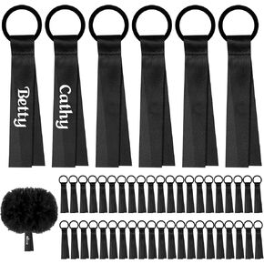 48 Pcs Cheerleader Pom Poms Name Tags Cheerleading Name Tags Ribbon Sublimation Blank Cheer Pom Tags Travel Suitcases Labels for Backpack Keychains (White)