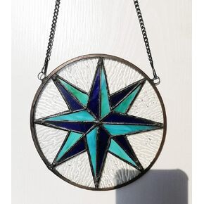 Stained Glass Window Ornament, Tiffany Glass Compass, Stained Glass Shade Window Decoration, Nautical Compass,